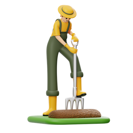 Farmer Is Using Garden Fork  3D Icon