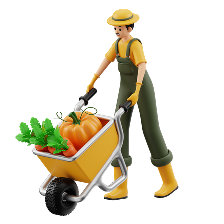 Farmer Is Using Wheelbarrow  3D Icon