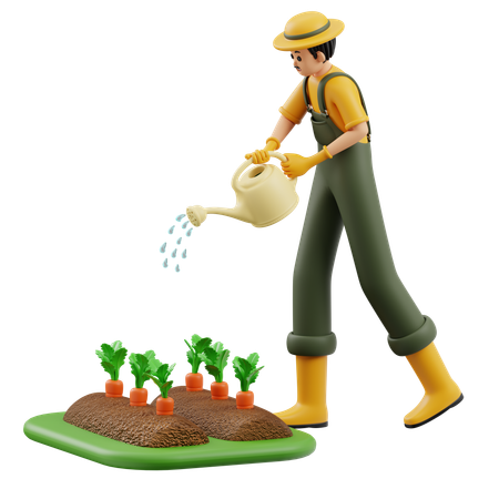 Farmer Is Watering Carrots  3D Icon