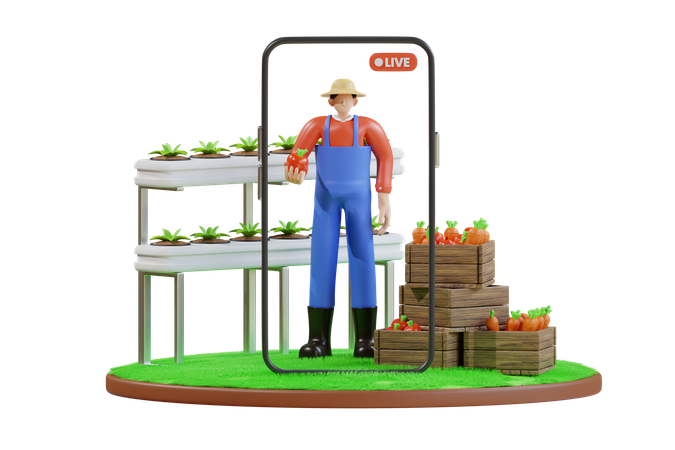 Farmer live streaming at farm  3D Icon