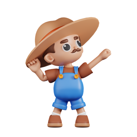 Farmer Looking Victorious  3D Illustration