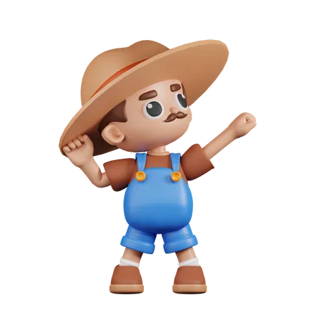 Farmer Looking Victorious  3D Illustration