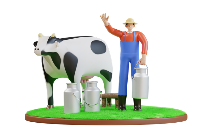 Farmer milking cow  3D Icon