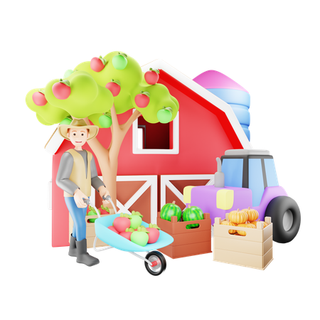 Farmer on the Farm  3D Illustration