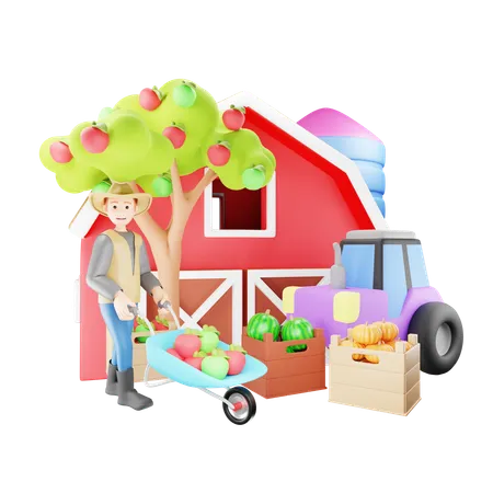 Farmer on the Farm  3D Illustration