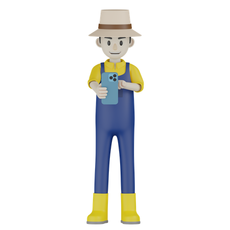 Farmer Operate Mobile  3D Illustration