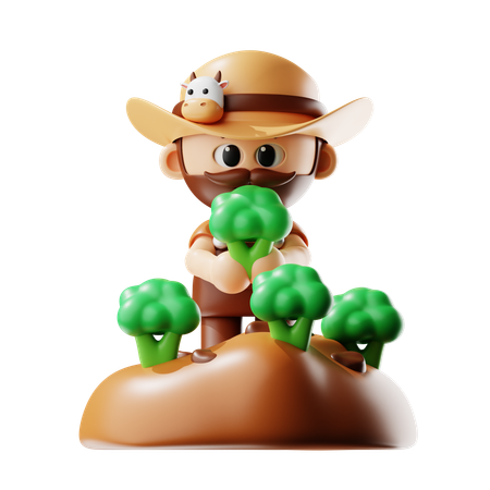 Farmer Planting Broccoli  3D Icon