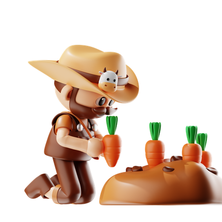 Farmer Planting Carrots  3D Illustration