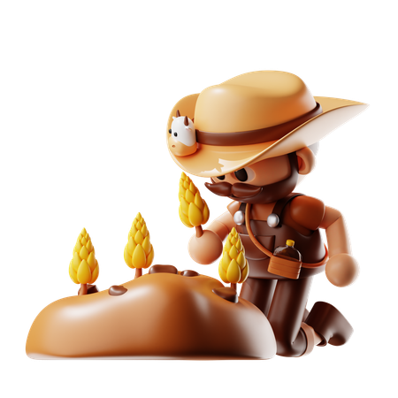 Farmer Planting Wheat  3D Icon