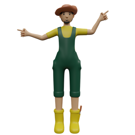 Farmer pointing finger on side  3D Illustration