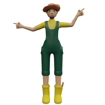 Farmer pointing finger on side 3D Illustration
