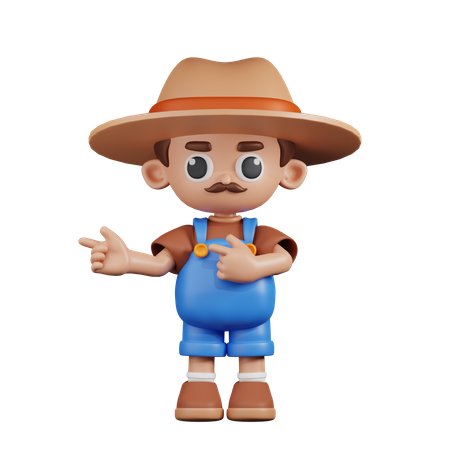 Farmer Pointing Fingers In Direction  3D Illustration