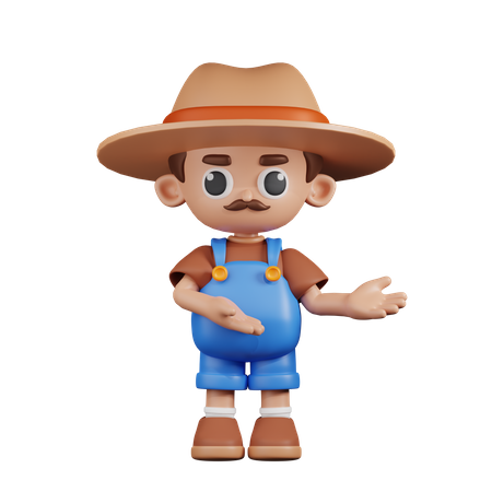 Farmer Pointing To Something  3D Illustration