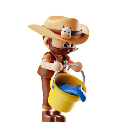 Farmer Pouring Water  3D Illustration