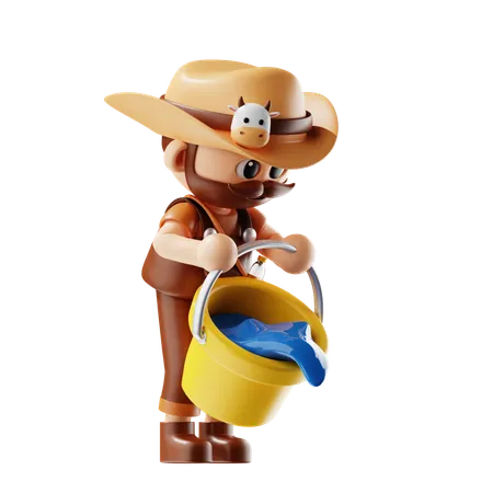 Farmer Pouring Water  3D Illustration