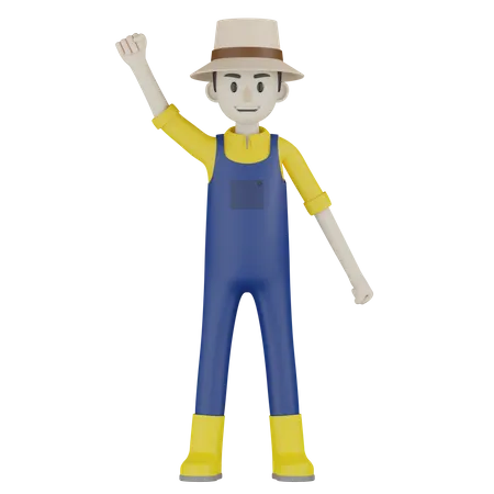 Farmer Raised Hand 3D Illustration