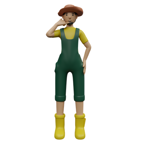 Farmer showing call me gesture  3D Icon
