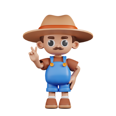 Farmer Showing Peace Sign  3D Illustration