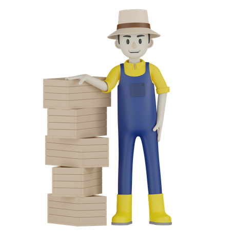 Farmer Standing With Boxes  3D Illustration