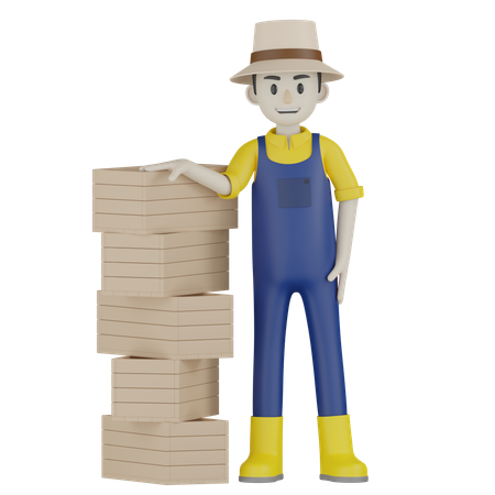 Farmer Standing With Boxes 3D Illustration
