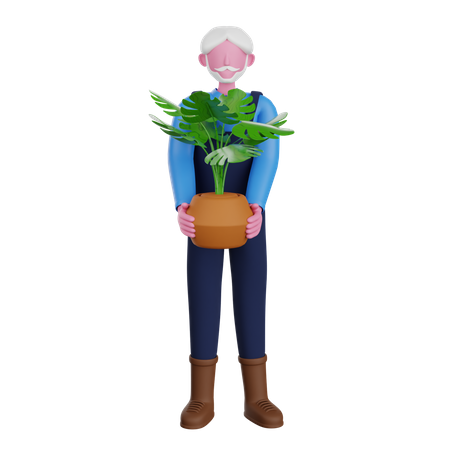 Farmer standing with house plant  3D Icon