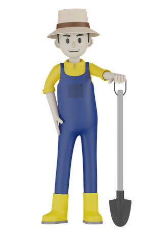 Farmer Standing With Trowel  3D Illustration