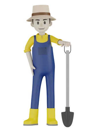 Farmer Standing With Trowel  3D Illustration