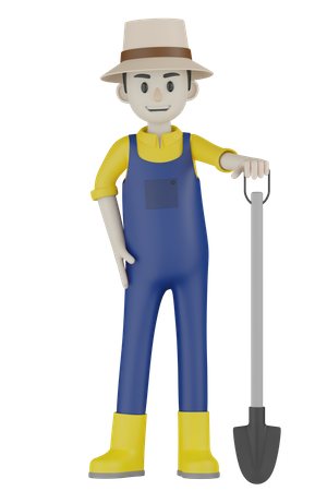 Farmer Standing With Trowel 3D Illustration