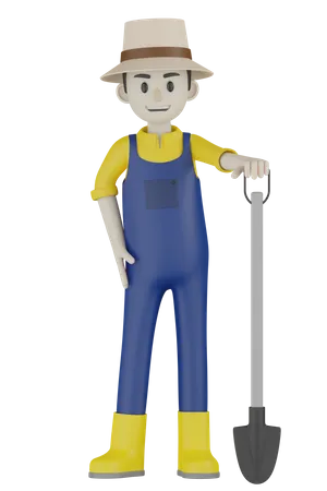 Farmer Standing With Trowel 3D Illustration