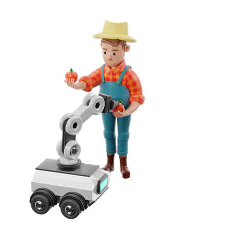 Farmer Using Automated Harvesting Technology  3D Illustration