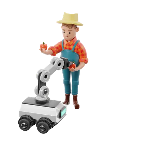 Farmer Using Automated Harvesting Technology  3D Illustration