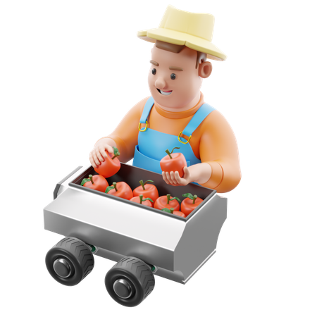 Farmer Using Automated Harvesting Technology  3D Illustration