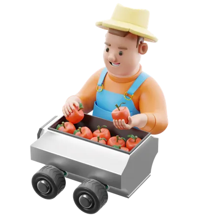 Farmer Using Automated Harvesting Technology  3D Illustration