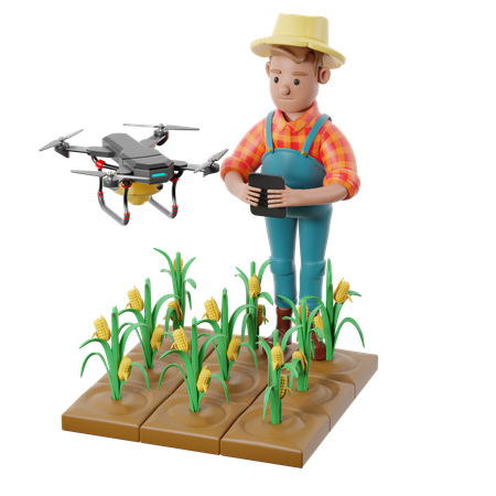 Farmer Using Drone Doing Smart Planting  3D Icon