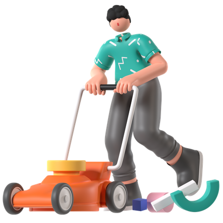 Farmer using Lawn Mower  3D Illustration