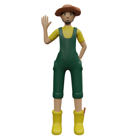Farmer waiving hand  3D Icon