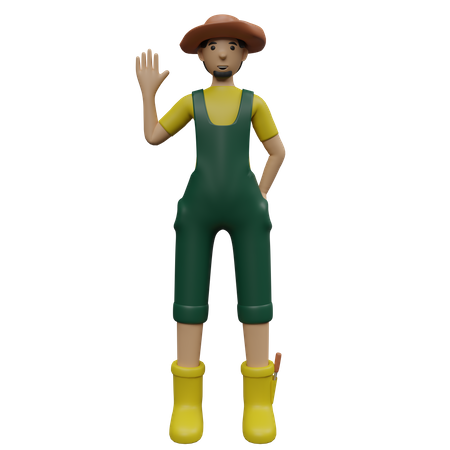 Farmer waiving hand  3D Illustration