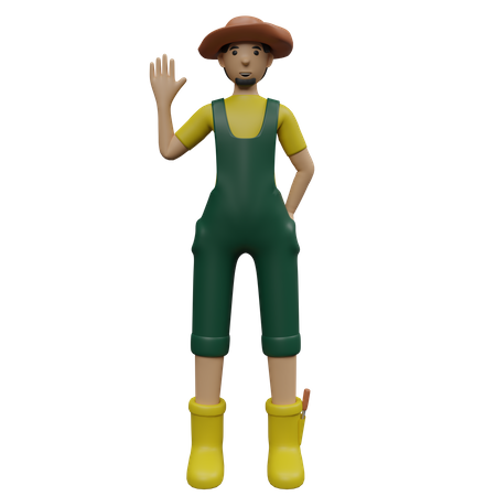 Farmer waiving hand 3D Illustration