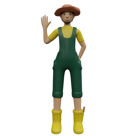 Farmer waiving hand 3D Illustration