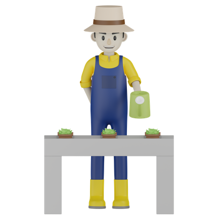 Farmer Watering  3D Illustration