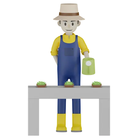 Farmer Watering  3D Illustration