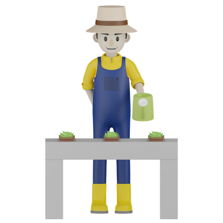 Farmer Watering 3D Illustration