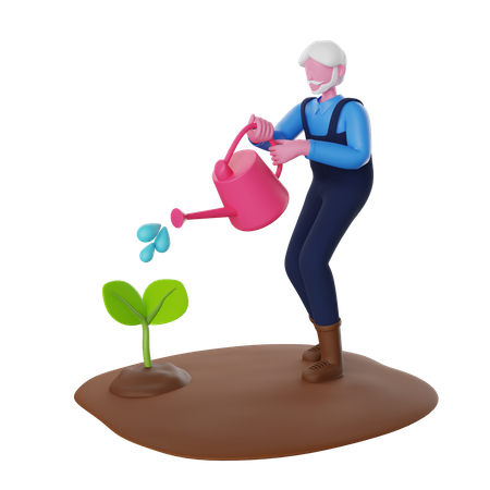 Farmer watering plant  3D Icon
