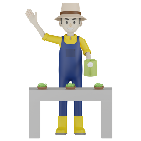 Farmer Watering Plant  3D Illustration