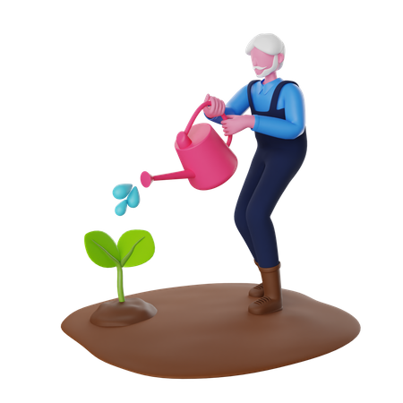 Farmer watering plant 3D Illustration