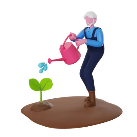 Farmer watering plant  3D Illustration