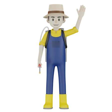 Farmer Waving Hand  3D Illustration