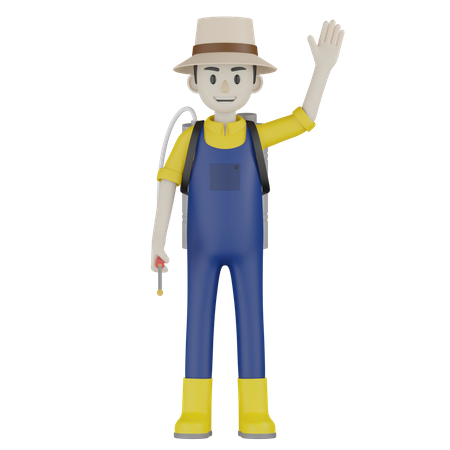 Farmer Waving Hand 3D Illustration