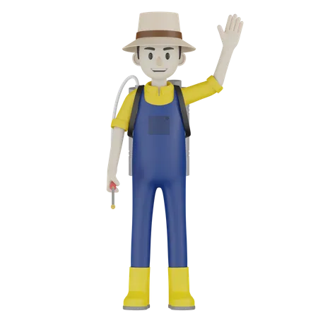 Farmer Waving Hand 3D Illustration