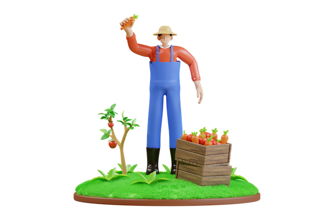 Farmer with fresh produce  3D Illustration